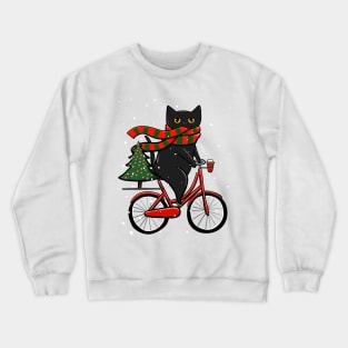 Black Cat Winter Bicycle Ride Crewneck Sweatshirt